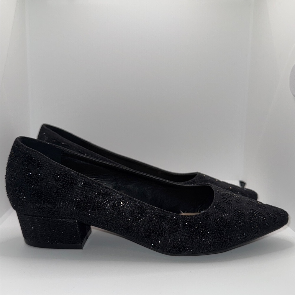 Carolyn Tucker Black Rhinestone Pumps Heel Women’s 8 Wide 8W - Picture 2 of 12